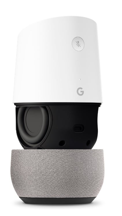 Inside the Google Home is a host of components and semiconductors used to connect to other devices and power the microphone and speaker. Source: Google
