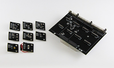The SensorShield and eight sensor boards. Source: Rohm