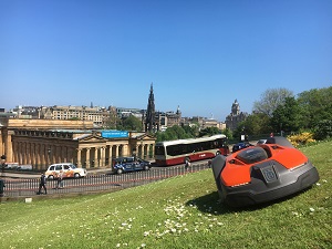 A Husqvarna Automower&reg; cuts the grass in an Edinburgh park. Source: Husqvarna