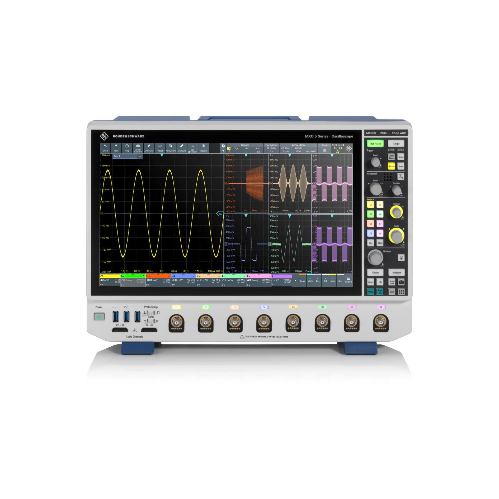 The MXO oscilloscope supports real-time waveform capture in automated test environments.