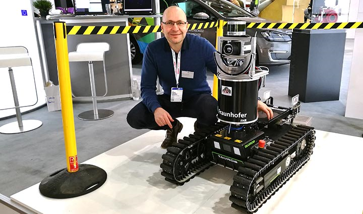 Professor Achim Lilienthal with SmokeBot. Source: &Ouml;rebro University