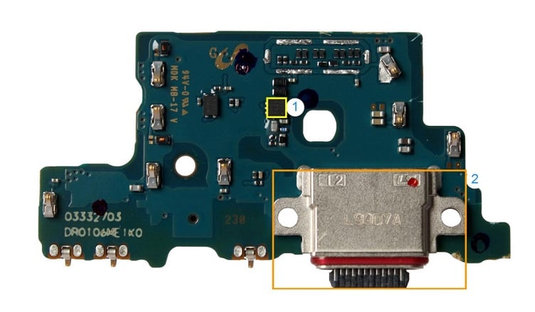 The interface PCB as part of the Samsung Galaxy S20 5G Pro. Source: Omdia