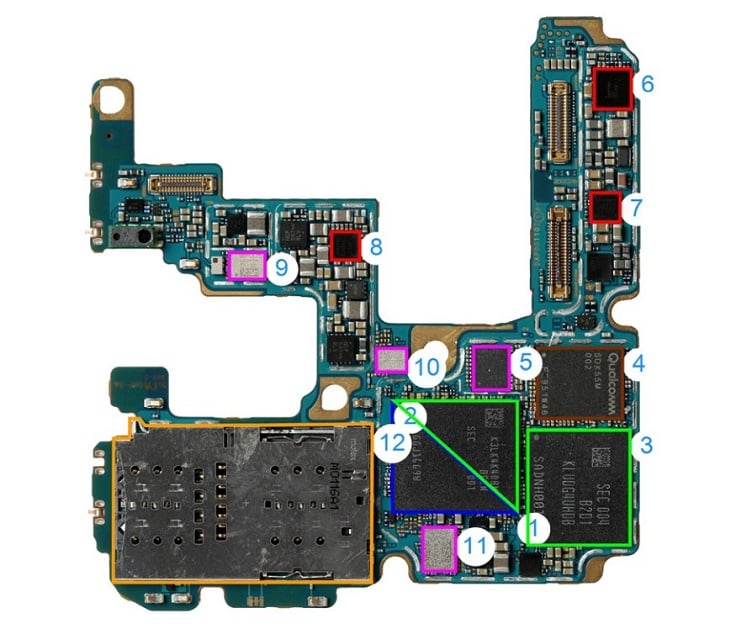 The main PCB board inside the Samsung S20 5G Pro. Source: Omdia