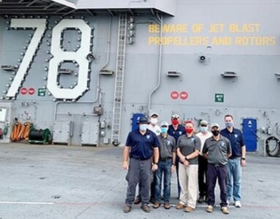 Meticulous pandemic precautions were required for testing sensors aboard the USS Gerald R. Ford. Source: U.S. Navy photo