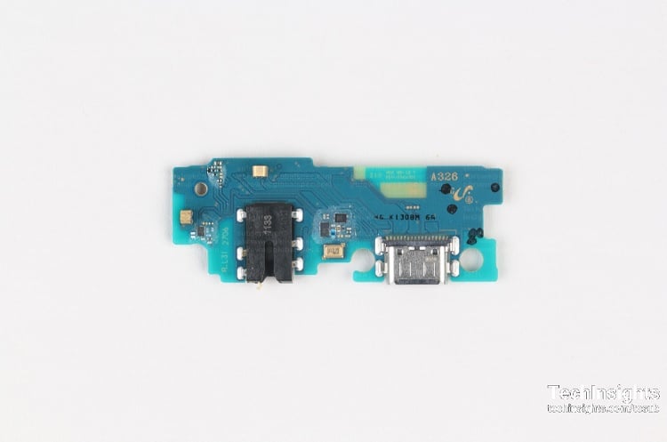 The USB board and components of the Samsung Galaxy A32 5G smartphone. Source: TechInsights