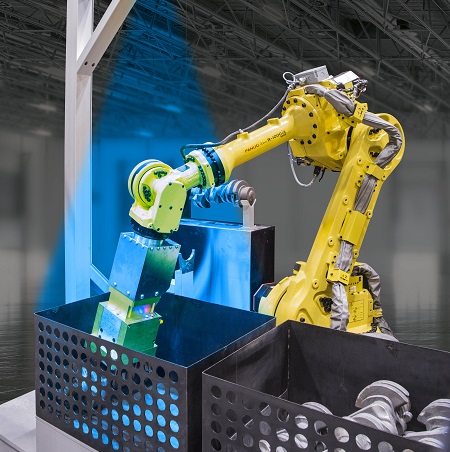 Articulated robots arms with 3D area sensors can enable setup of a bin-picking operation in minutes. Source: Association for Manufacturing Technology.
