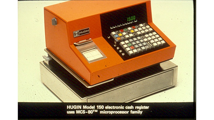 A Hugin Model 150 electronic cash register revolutionized the commercial machine using an Intel 8080 microprocessor. Source: Intel 