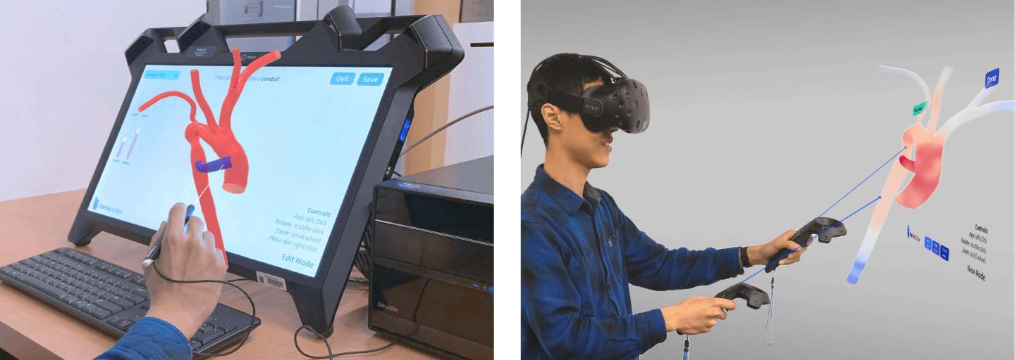 Research scientist Harvey Shi demonstrates a new virtual reality interface that doctors could soon use to help make medical decisions such as where to place stents on a patient-by-patient basis. Source: Harvey Shi, Duke University
