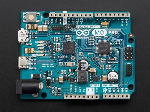 The M0 Pro represents a simple, yet powerful, 32-bit extension of the Arduino UNO platform. The board is powered by Atmel’s SAMD21 MCU, featuring a 32-bit ARM Cortex M0 core. Atmel’s Embedded Debugger (EDBG), integrated in the board, provides a full debug interface with no need for additional hardware, making debugging much easier. (Source: Adaftruit)