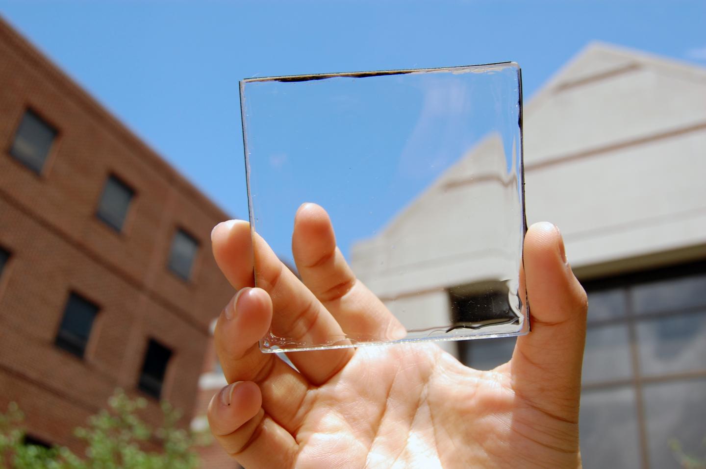 See-through solar-harvesting applications, such as this module pioneered at Michigan State University, could potentially produce 40 percent of U.S. electricity demand. (Michigan State University)