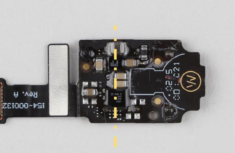 The PPG/ECG flex board found inside the WHOOP 5.0 fitness band. Source: TechInsights