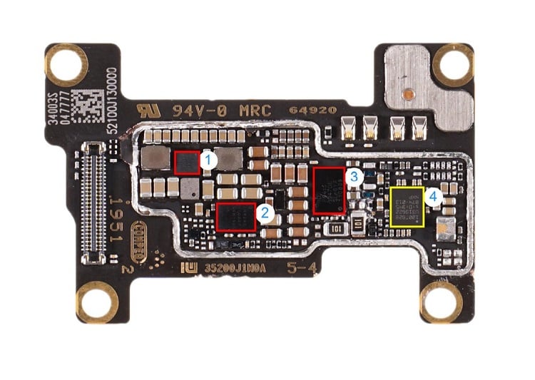 The interface printed circuit board that is inside the Xiaomi Mi 10 Pro 5G smartphone. Source: Omdia