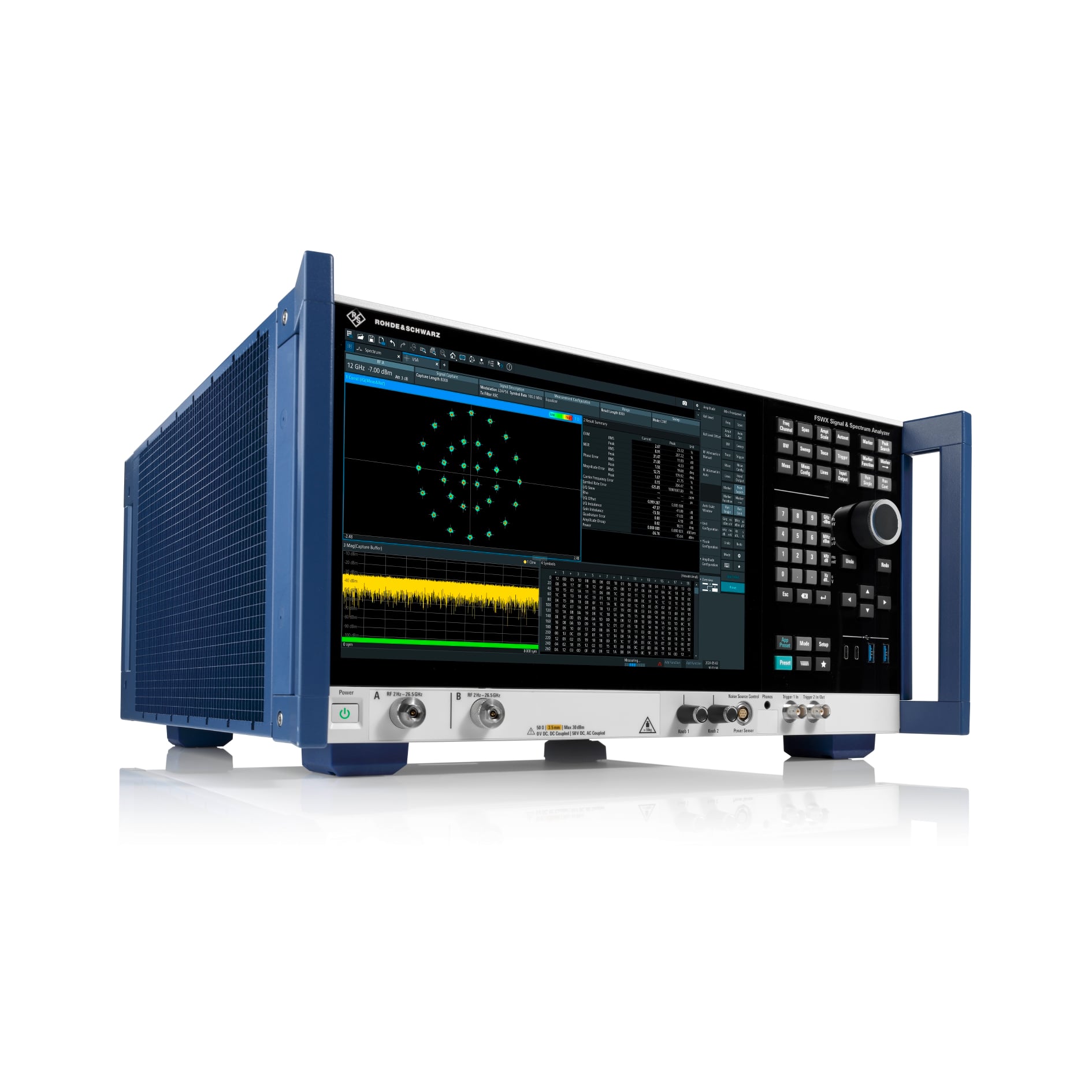 The FSWX analyzes jammer input and output signals simultaneously for a comprehensive assessment of deceptive signal behavior.