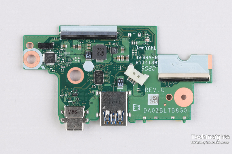 The connecter board houses the main components for the USB in the Acer Chromebook. Source: TechInsights
