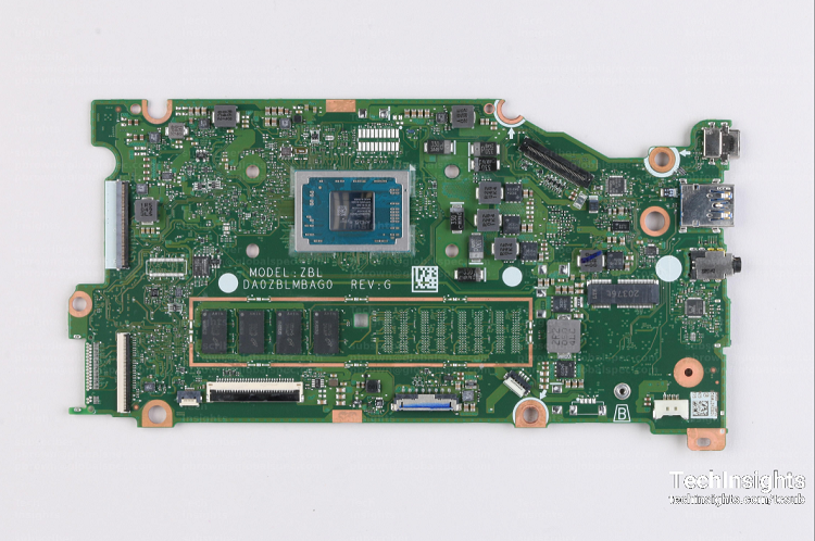 The main board with the brains and memory of the Acer Chromebook. Source: TechInsights