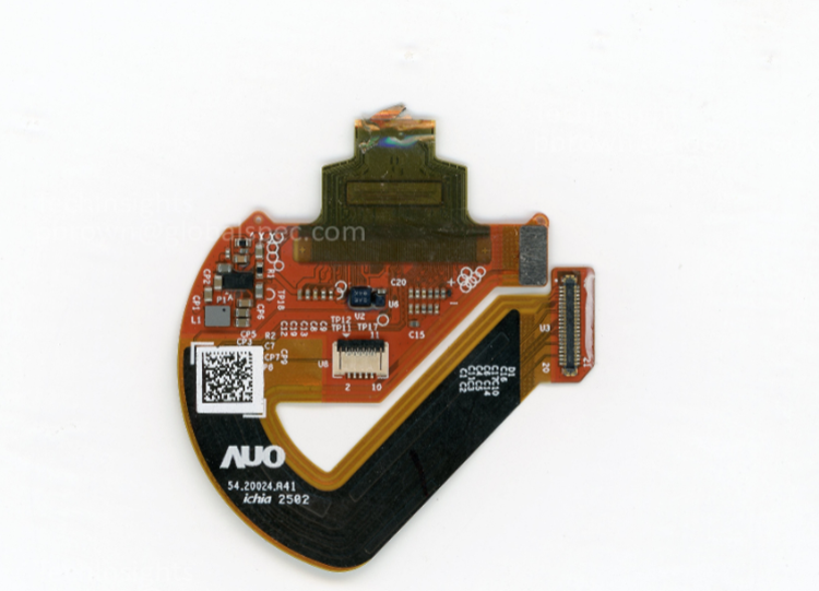 Some of the electronic components found on the display board of the Garmin Fenix 8 Pro smartwatch. Source: TechInsights 