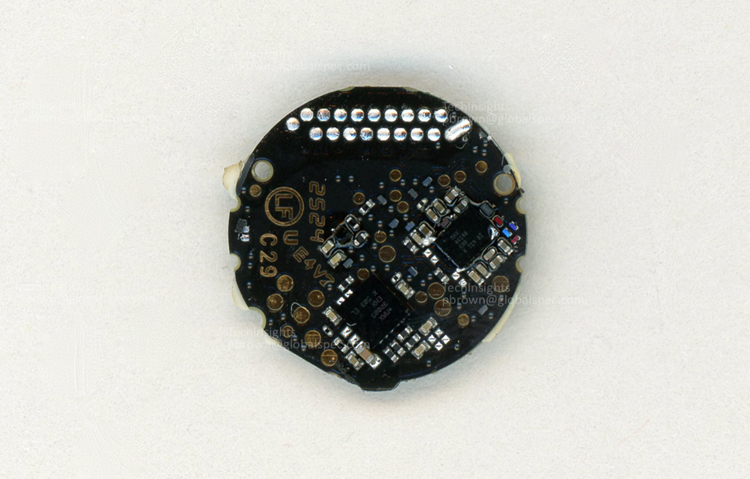 Some of the electronic components found on the sensor board of the Garmin Fenix 8 Pro smartwatch. Source: TechInsights 