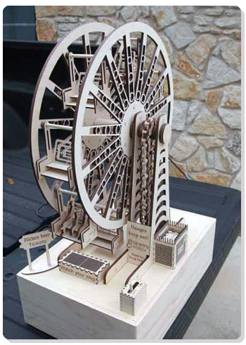 Working, wooden Ferris wheels cut by Doug Green, Express Yourself Austin
