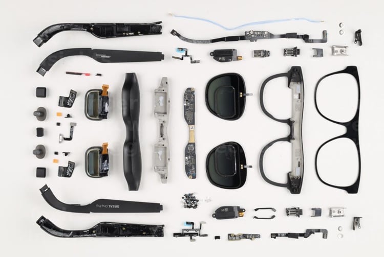 Some of the electronic components found inside the XREAL ONE Pro AR smart glasses. Source: TechInsights