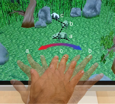 An ultra-thin foil on the middle finger was used to control a virtual panda with the help of the Earth&rsquo;s magnetic field. When the hand swipes left, towards the magnetic north, the animal also moves in that direction. Source:  HZDR / G.S. Ca&ntilde;&oacute;n Berm&uacute;dez