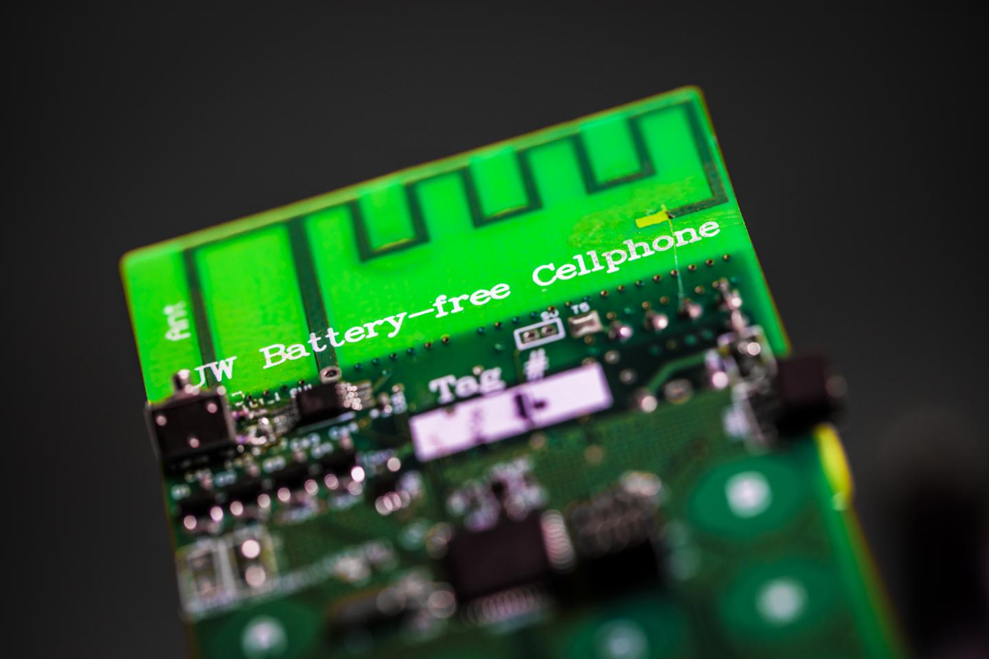 UW engineers have designed the first battery-free cellphone that can send and receive calls using only a few microwatts of power. (Mark Stone/University of Washington)