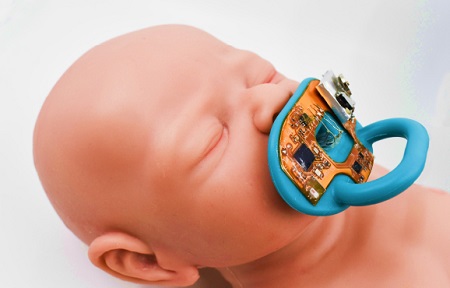 A wireless bioelectronic pacifier could eliminate the need for invasive blood draws. Source: Washington State University