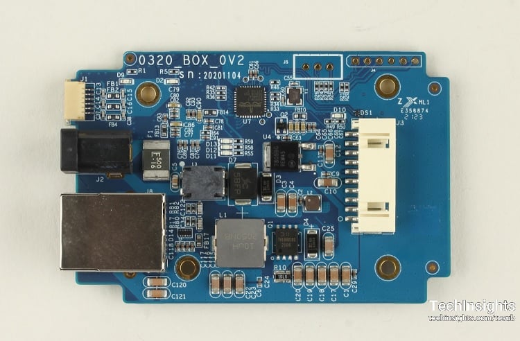 The digital adapter board houses the connectivity electronic components to communicate with other parts of the system and the vehicle it is integrated into. Source: TechInsights 