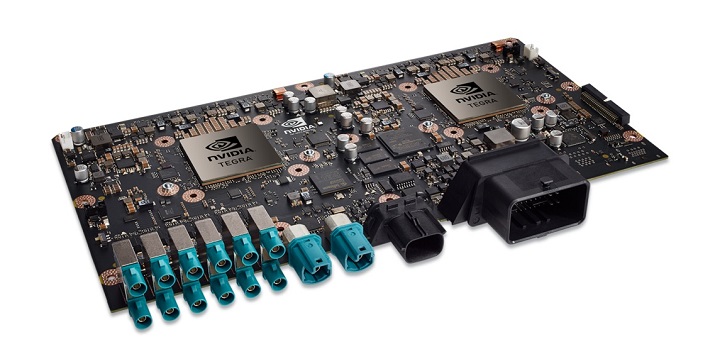 The Nvidia Drive PX2 platform includes two Parker processors and two Pascal architecture-based GPUs for deep-learning applications. Source: Nvidia       