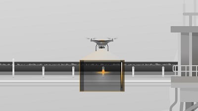 A camera-equipped drone inspects open sections of a conveyor belt system. Source: Continental 