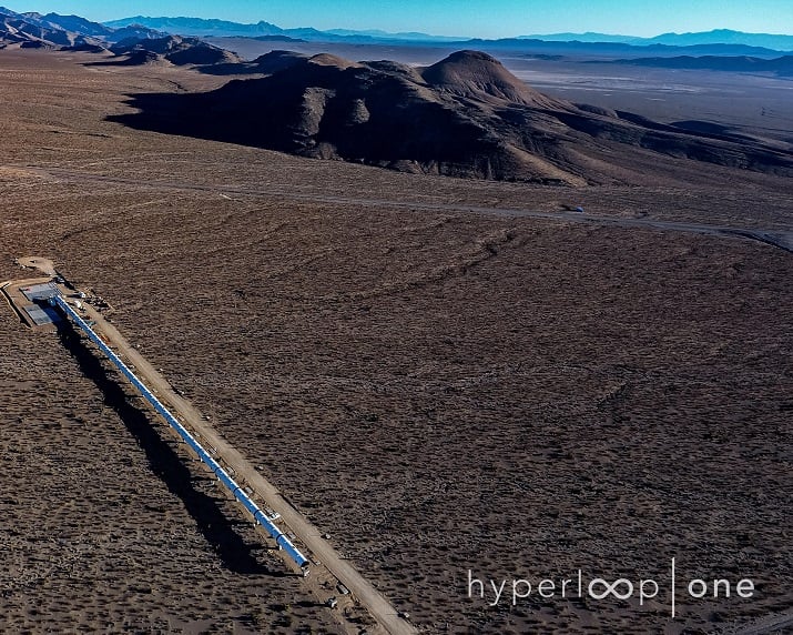 The 500-meter-long test track from Hyperloop One is being built 30 minutes outside of Las Vegas and will be tested to carry passengers at speeds up to 760 mph. Source: Hyperloop One 