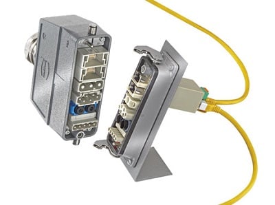 The new Mini-Switch US4 module is one of three Han-Smart® modules for HARTING’s Han-Modular® connector system. Source: HARTING