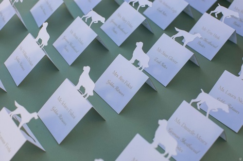 Figure 1: Platypus Papers used laser cutting and engraving to create the shapes and text design of these place cards; no ink was used.  Source: Kristina Lynn Photography