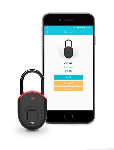 A smart lock that can be opened via app and records fingerprints. Source: Tapplock