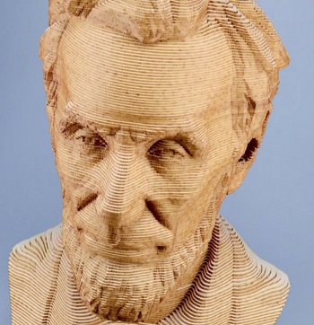 Figure 2: A laser-cut, three-dimensional bust of Abraham Lincoln. Source: Epilog Laser