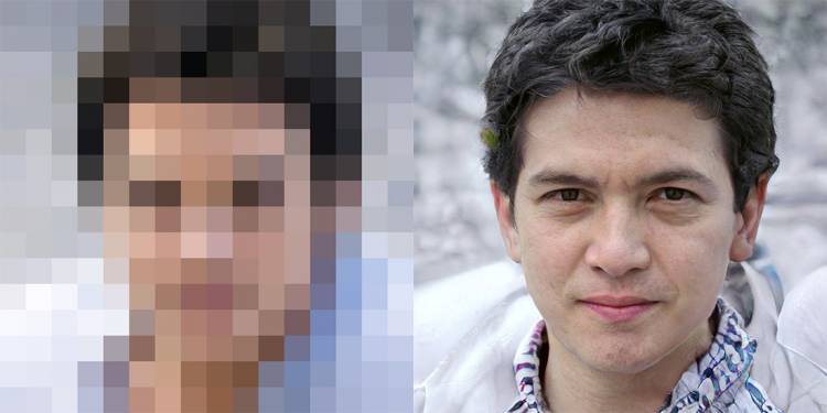 Facial features like eyes and lips are barely distinguishable in the blurry photo on the left. Enlarged more than 60 times (right) it is a different story — thanks to artificial intelligence. Source: Rudin lab