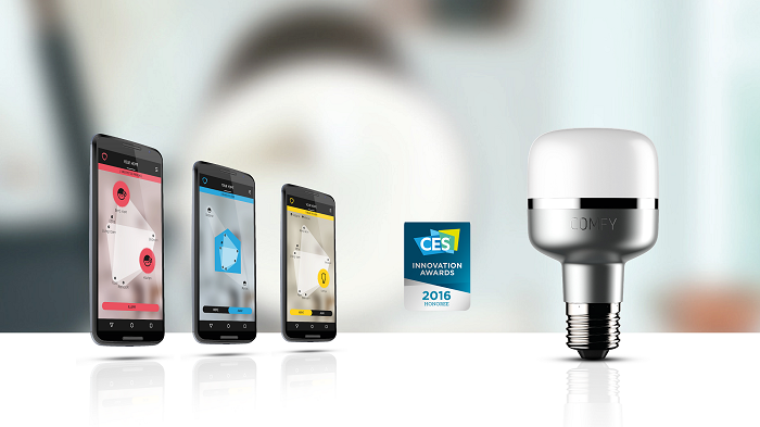The smart LED bulb warns neighbors and flashes when an intruder enters the home. (Source: ComfyLight) 