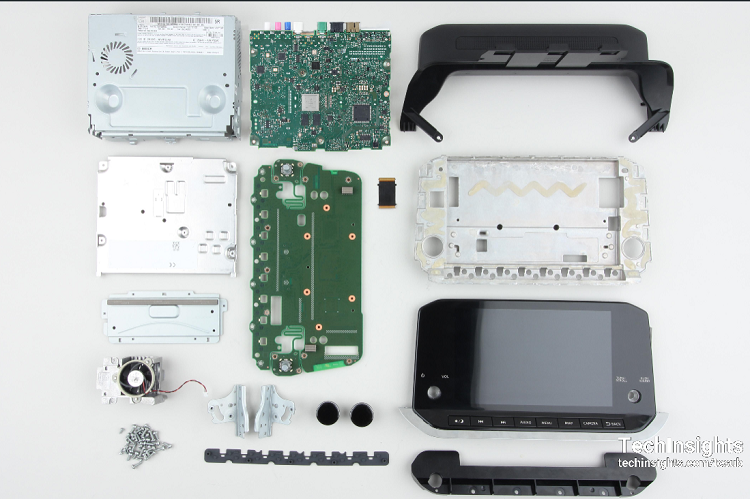 The complete components of the Bosch Infotainment Unit after the teardown. Source: TechInsights