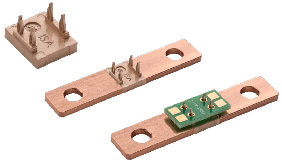 Figure 4:  A prototype MIM shunt resistor with integrated sense pins. Source: Isabellenhütte