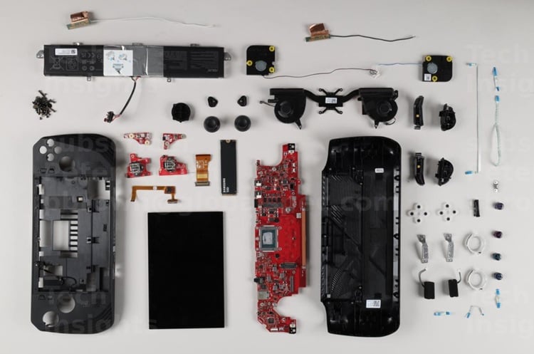 Some of the components that are included in the ASUS Rog Ally X. Source: TechInsights 