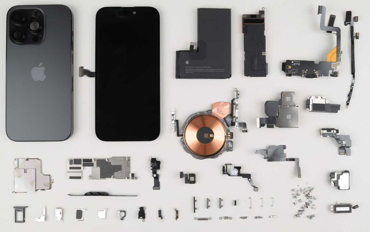 The main components found in the Apple iPhone 14 Pro. Source: TechInsights 