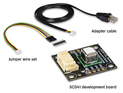 The kit includes a CO2 sensor, adapter cable and software. Source: Sensirion