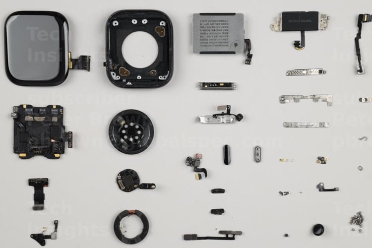 Some of the electronic components found inside the Apple Watch Series 11. Source: TechInsights