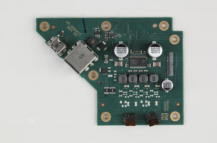 The power board contains the components necessary for power management of the Amazon Echo Show 15. Source: TechInsights 