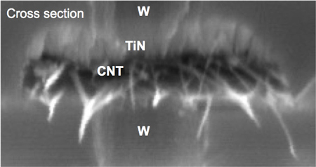 CNT matrix contained within vertical contact. Source: Nantero
