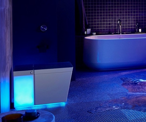 Numi 2.0 is a smart toilet with LED mood lighting, a heat seat and streams audio. Source: Kohler