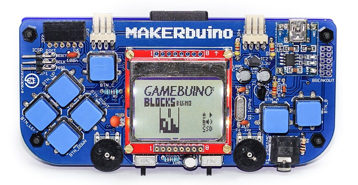 Based on the ATmgea328-p-pu processor, MAKERbuino can be put together with a few tools in about 5 hours. Source: MAKERbuino