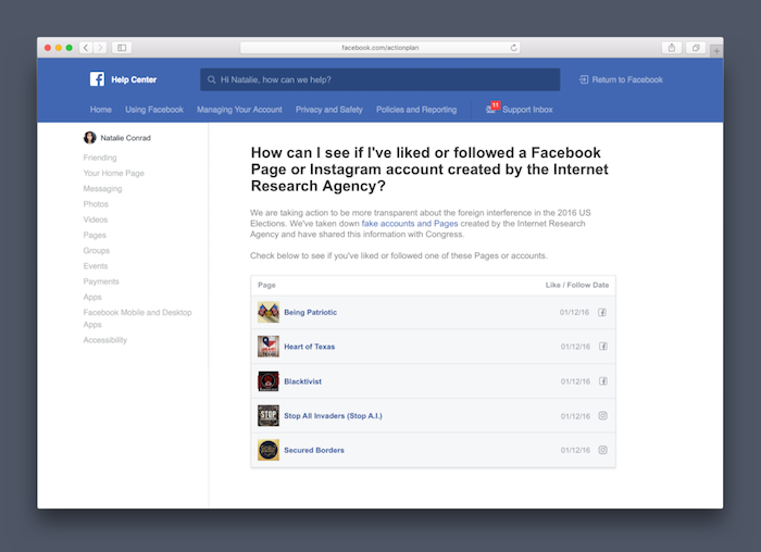 A Facebook tool that will help users identify whether they liked were Kremlin connected.
