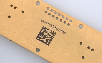 Figure 2: Serial numbers, bar codes, part numbers, data matrix code markings and more can be etched onto virtually any metal. (Source: Epilog Laser)