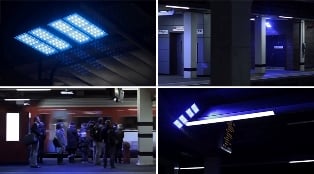 Blue LED lighting at Gatwick airport commuter rail station in the UK. Image source: Core77 
