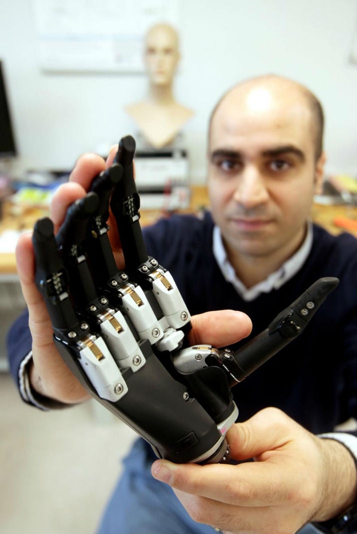 Dr. Kianoush Nazarpour with a prosthetic hand. (Image Credit: Newcastle University)